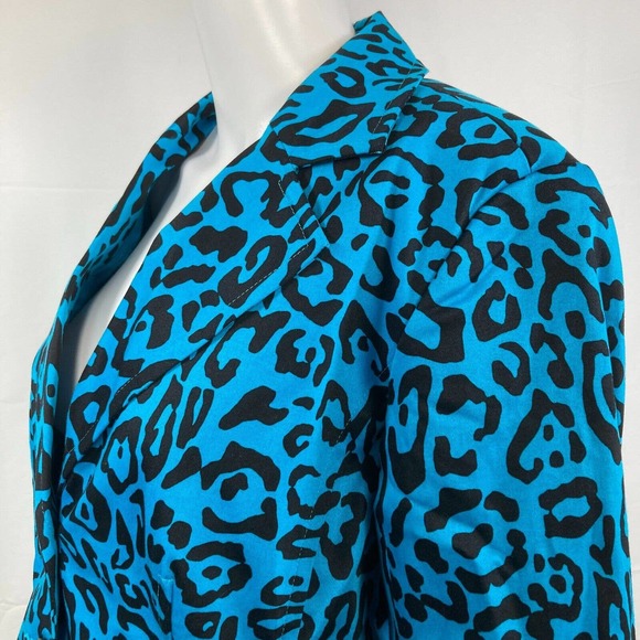 Linea Dell'Olio Jacket Blazer Womens Sz S Blue Black Leopard Button Animal Print - Picture 2 of 11